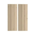 thumbnail image 1 of Ekena Millwork 16 1/2"W x 44"H Rustic Three Board Joined Board-n-Batten Knotty Pine Faux Wood Shutters w/No Batten (Per Pair), Primed Tan, 1 of 11