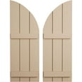 thumbnail image 1 of Ekena Millwork 16 1/2"W x 50"H (33 1/2" Low Side) Timberthane Rough Sawn Three Board Joined Board-n-Batten w/Quarter Round Arch Top Faux Wood Shutters (Per Pair), Primed Tan, 1 of 6