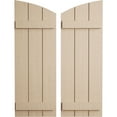 thumbnail image 1 of Ekena Millwork 16 1/2"W x 52"H (46 1/2" Low Side) Timberthane Rough Cedar Three Board Joined Board-n-Batten w/Elliptical Top Faux Wood Shutters (Per Pair), Primed Tan, 1 of 6