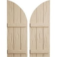 thumbnail image 1 of Ekena Millwork 16 1/2"W x 54"H (37 1/2" Low Side) Timberthane Pecky Cypress Three Board Joined Board-n-Batten w/Quarter Round Arch Top Faux Wood Shutters (Per Pair), Primed Tan, 1 of 6