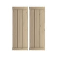 thumbnail image 1 of Ekena Millwork 16 1/2"W x 58"H Rustic Three Board Joined Board-n-Batten Knotty Pine Faux Wood Shutters w/End Batten (Per Pair), Primed Tan, 1 of 10