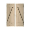 thumbnail image 1 of Ekena Millwork 16 1/2"W x 58"H Rustic Three Board Joined Board-n-Batten Knotty Pine Faux Wood Shutters w/Z-Board (Per Pair), Primed Tan, 1 of 10