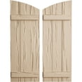 thumbnail image 1 of Ekena Millwork 16 1/2"W x 60"H (54 1/2" Low Side) Timberthane Riverwood Three Board Joined Board-n-Batten w/Elliptical Top Faux Wood Shutters (Per Pair), Primed Tan, 1 of 6