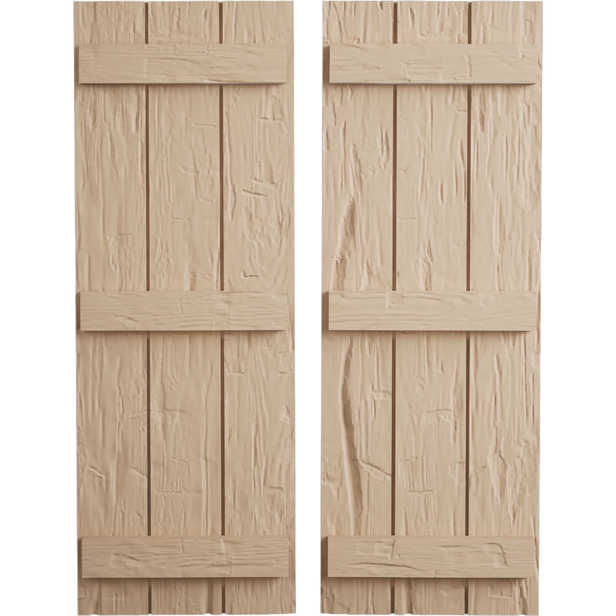 Hand Hewn Tan Faux Wood Board-n-Batten Shutters, 60" x 16.5"