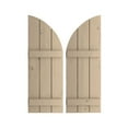 thumbnail image 1 of Ekena Millwork 16 1/2"W x 72"H (55 1/2" Low Side) Timberthane Knotty Pine Three Board Joined Board-n-Batten w/Quarter Round Arch Top Faux Wood Shutters (Per Pair), Primed Tan, 1 of 6
