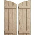 thumbnail image 1 of Ekena Millwork 16 1/2"W x 84"H (78 1/2" Low Side) Timberthane Hand Hewn Three Board Joined Board-n-Batten w/Elliptical Top Faux Wood Shutters (Per Pair), Primed Tan, 1 of 6