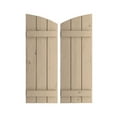 thumbnail image 1 of Ekena Millwork 16 1/2"W x 84"H (78 1/2" Low Side) Timberthane Knotty Pine Three Board Joined Board-n-Batten w/Elliptical Top Faux Wood Shutters (Per Pair), Primed Tan, 1 of 6
