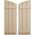 thumbnail image 1 of Ekena Millwork 16 1/2"W x 86"H (80 1/2" Low Side) Timberthane Rough Sawn Three Board Joined Board-n-Batten w/Elliptical Top Faux Wood Shutters (Per Pair), Primed Tan, 1 of 6