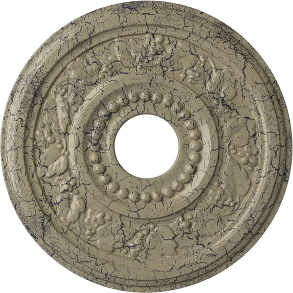 Ekena Millwork 16 1/8"OD x 3 1/2"ID x 7/8"P Genevieve Ceiling Medallion (Fits Canopies up to 3 1/2"), Hand-Painted Castle Stone Crackle