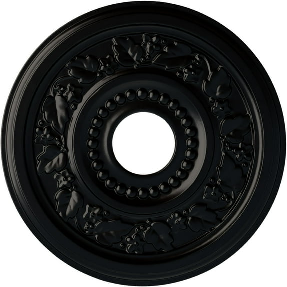 Ekena Millwork 16 1/8"OD x 3 1/2"ID x 7/8"P Genevieve Ceiling Medallion (Fits Canopies up to 3 1/2"), Hand-Painted Jet Black