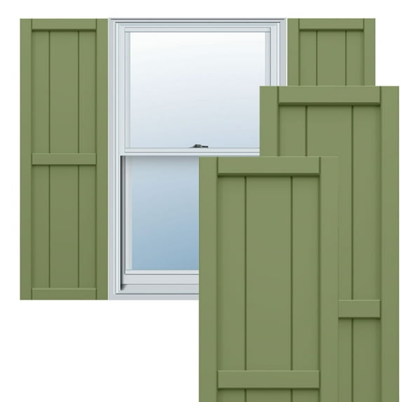 Ekena Millwork 16 1/8"W x 105"H True Fit PVC, Three Board Framed Board-n-Batten Shutters, Moss Green (Per Pair - Hardware Not Included)