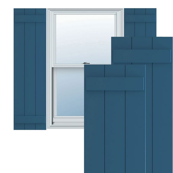 Ekena Millwork 16 1/8"W x 25"H True Fit PVC Three Board Joined Board-n-Batten Shutters, Sojourn Blue (Per Pair - Hardware Not Included)