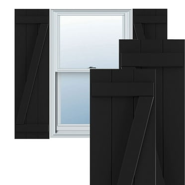Ekena Millwork 16 1/8"W x 25"H True Fit PVC Three Board Joined Board-n-Batten Shutters w/Z-Bar, Black (Per Pair - Hardware Not Included)