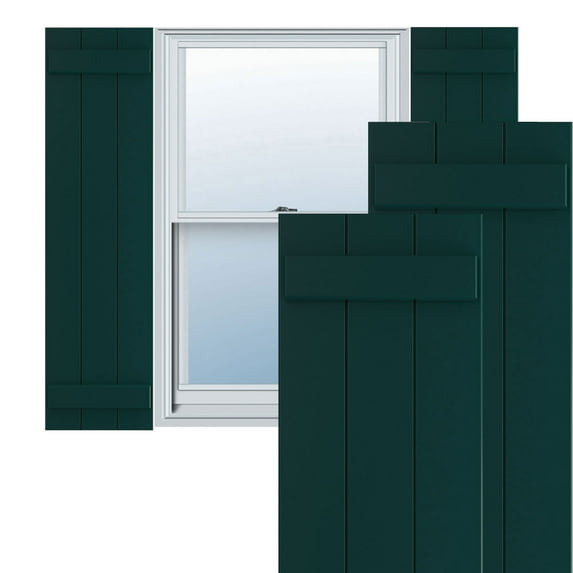 Ekena Millwork 16 1/8"W x 28"H True Fit PVC Three Board Joined Board-n-Batten Shutters, Thermal Green (Per Pair - Hardware Not Included)
