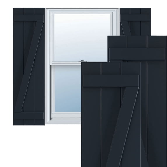 Ekena Millwork 16 1/8"W x 32"H True Fit PVC Three Board Joined Board-n-Batten Shutters w/Z-Bar, Starless Night Blue (Per Pair - Hardware Not Included)