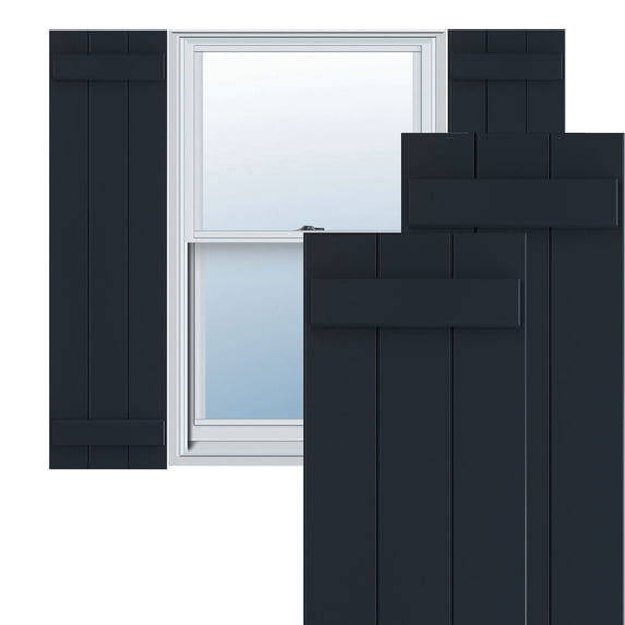 Ekena Millwork 16 1/8"W x 33"H True Fit PVC Three Board Joined Board-n-Batten Shutters, Starless Night Blue (Per Pair - Hardware Not Included)