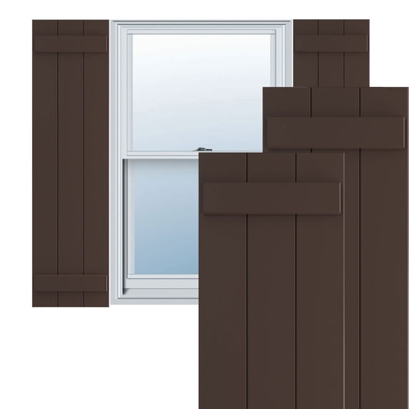Ekena Millwork 16 1/8"W x 38"H True Fit PVC Three Board Joined Board-n-Batten Shutters, Raisin Brown (Per Pair - Hardware Not Included)