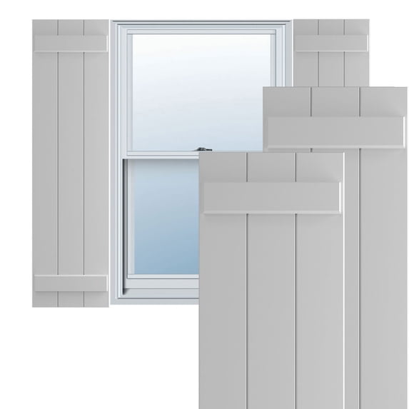Ekena Millwork 16 1/8"W x 41"H True Fit PVC Three Board Joined Board-n-Batten Shutters, Primed (Per Pair - Hardware Not Included)