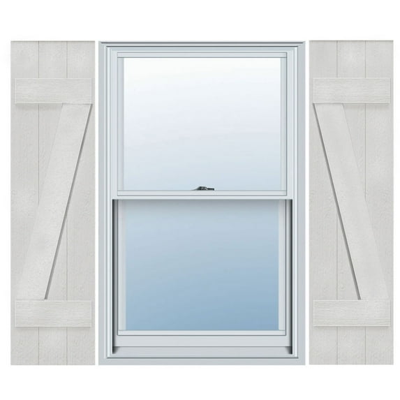 Ekena Millwork 16 1/8"W x 46"H Timberthane Faux Rustic Three Board Joined Board-n-Batten Faux Wood Shutters w/Z-Board, Rough Cedar (Per Pair)