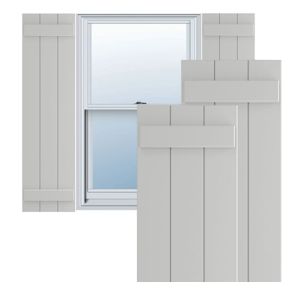 Ekena Millwork 16 1/8"W x 48"H True Fit PVC Three Board Joined Board-n-Batten Shutters, Hailstorm Gray (Per Pair - Hardware Not Included)