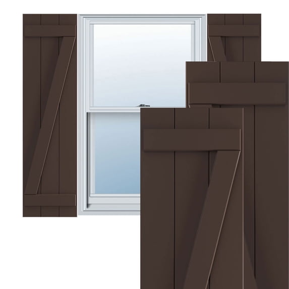 Ekena Millwork 16 1/8"W x 48"H True Fit PVC Three Board Joined Board-n-Batten Shutters w/Z-Bar, Raisin Brown (Per Pair - Hardware Not Included)