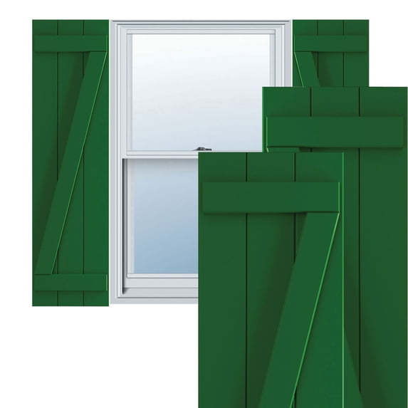 Ekena Millwork 16 1/8"W x 50"H True Fit PVC Three Board Joined Board-n-Batten Shutters w/Z-Bar, Viridian Green (Per Pair - Hardware Not Included)