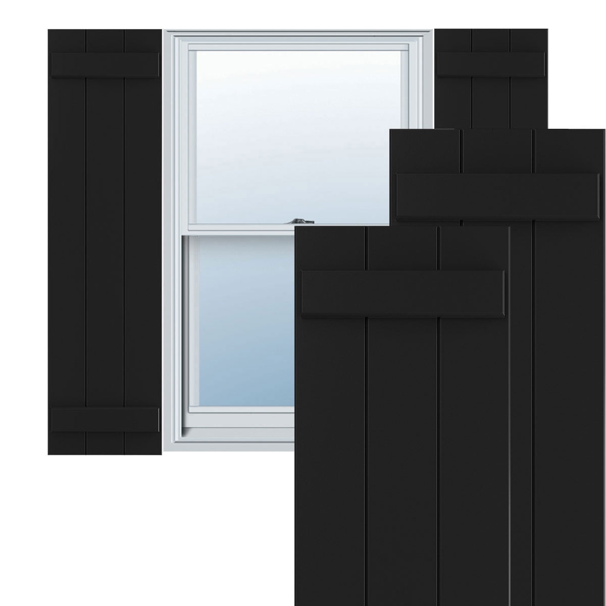 Ekena Millwork 16 1/8"W x 51"H True Fit PVC Three Board Joined Board-n-Batten Shutters, Black (Per Pair - Hardware Not Included)
