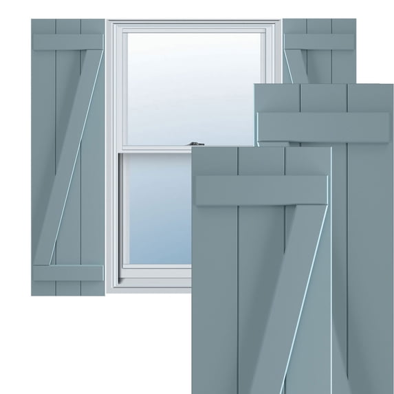 Ekena Millwork 16 1/8"W x 52"H True Fit PVC Three Board Joined Board-n-Batten Shutters w/Z-Bar, Peaceful Blue (Per Pair - Hardware Not Included)
