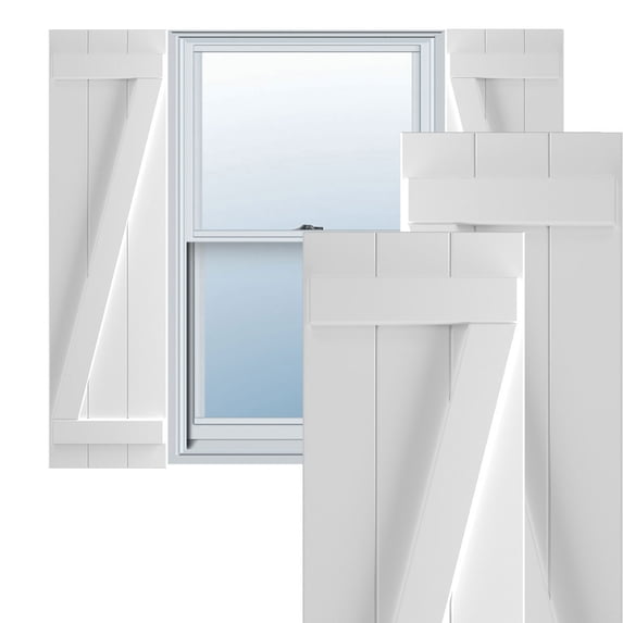 Ekena Millwork 16 1/8"W x 55"H True Fit PVC Three Board Joined Board-n-Batten Shutters w/Z-Bar, White (Per Pair - Hardware Not Included)