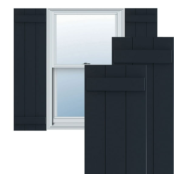 Ekena Millwork 16 1/8"W x 58"H True Fit PVC Three Board Joined Board-n-Batten Shutters, Starless Night Blue (Per Pair - Hardware Not Included)
