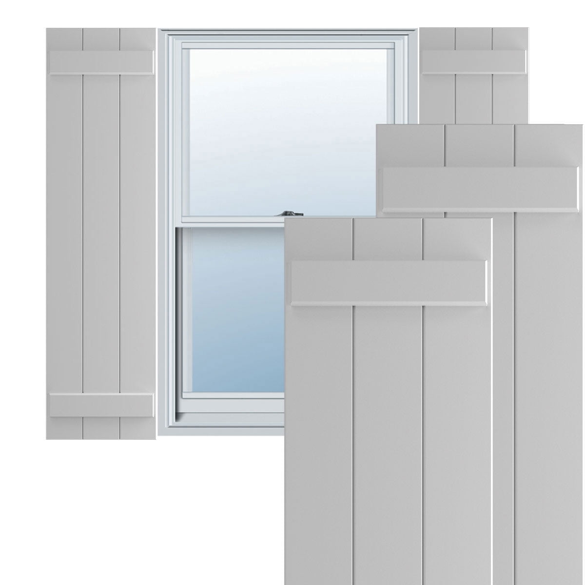 Ekena Millwork 16 1/8"W x 64"H True Fit PVC Three Board Joined Board-n-Batten Shutters, Primed (Per Pair - Hardware Not Included)