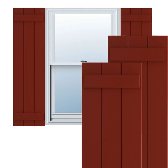 Ekena Millwork 16 1/8"W x 65"H True Fit PVC Three Board Joined Board-n-Batten Shutters, Pepper Red (Per Pair - Hardware Not Included)