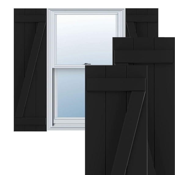 Ekena Millwork 16 1/8"W x 65"H True Fit PVC Three Board Joined Board-n-Batten Shutters w/Z-Bar, Black (Per Pair - Hardware Not Included)