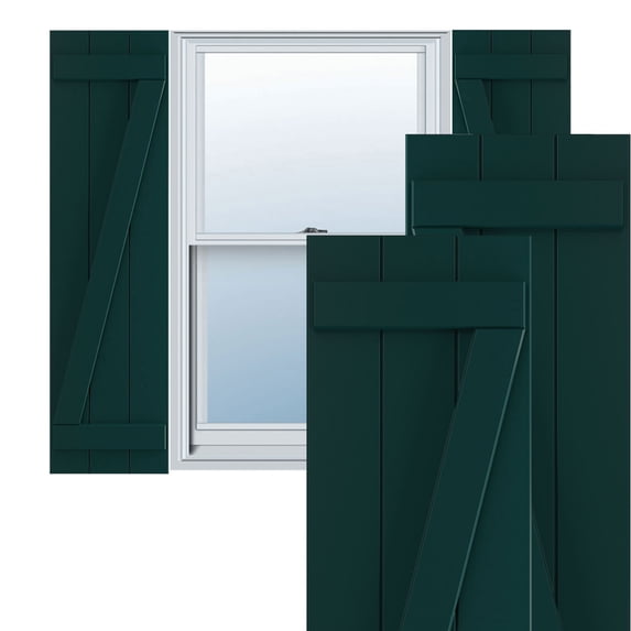 Ekena Millwork 16 1/8"W x 65"H True Fit PVC Three Board Joined Board-n-Batten Shutters w/Z-Bar, Thermal Green (Per Pair - Hardware Not Included)