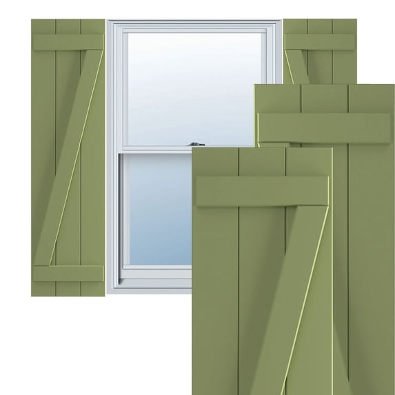 Ekena Millwork 16 1/8"W x 66"H True Fit PVC Three Board Joined Board-n-Batten Shutters w/Z-Bar, Moss Green (Per Pair - Hardware Not Included)