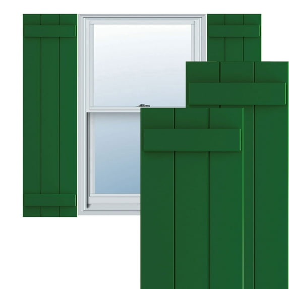 Ekena Millwork 16 1/8"W x 71"H True Fit PVC Three Board Joined Board-n-Batten Shutters, Viridian Green (Per Pair - Hardware Not Included)