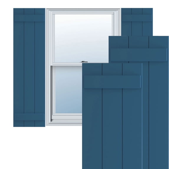 Ekena Millwork 16 1/8"W x 73"H True Fit PVC Three Board Joined Board-n-Batten Shutters, Sojourn Blue (Per Pair - Hardware Not Included)