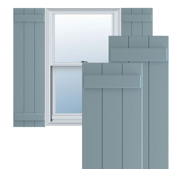 Ekena Millwork 16 1/8"W x 76"H True Fit PVC Three Board Joined Board-n-Batten Shutters, Peaceful Blue (Per Pair - Hardware Not Included)