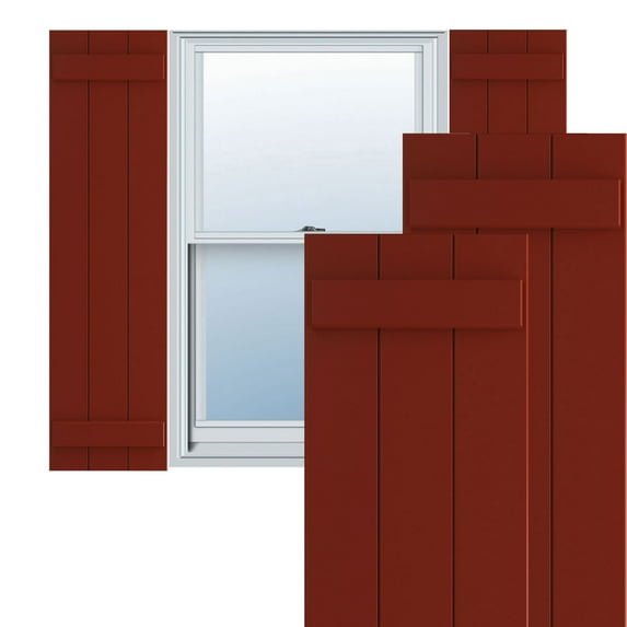 Ekena Millwork 16 1/8"W x 77"H True Fit PVC Three Board Joined Board-n-Batten Shutters, Pepper Red (Per Pair - Hardware Not Included)