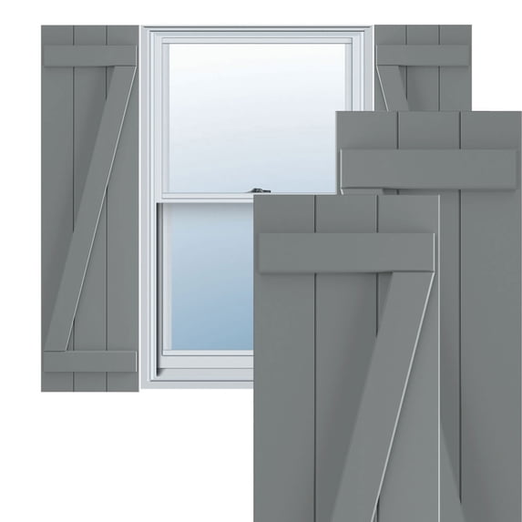 Ekena Millwork 16 1/8"W x 77"H True Fit PVC Three Board Joined Board-n-Batten Shutters w/Z-Bar, Ocean Swell (Per Pair - Hardware Not Included)