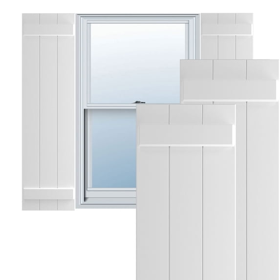 Ekena Millwork 16 1/8"W x 79"H True Fit PVC Three Board Joined Board-n-Batten Shutters, White (Per Pair - Hardware Not Included)
