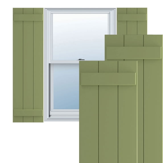 Ekena Millwork 16 1/8"W x 80"H True Fit PVC Three Board Joined Board-n-Batten Shutters, Moss Green (Per Pair - Hardware Not Included)