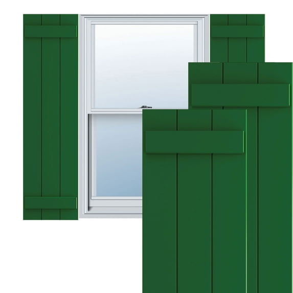 Ekena Millwork 16 1/8"W x 80"H True Fit PVC Three Board Joined Board-n-Batten Shutters, Viridian Green (Per Pair - Hardware Not Included)