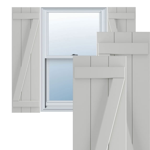 Ekena Millwork 16 1/8"W x 80"H True Fit PVC Three Board Joined Board-n-Batten Shutters w/Z-Bar, Hailstorm Gray (Per Pair - Hardware Not Included)
