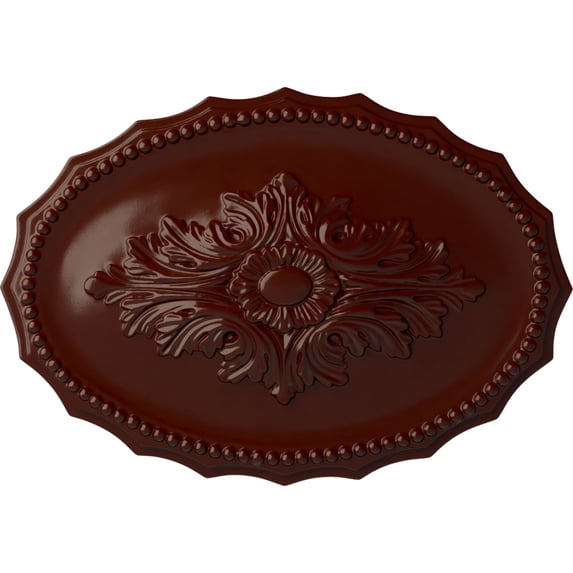 Ekena Millwork 16 7/8"W x 11 3/4"H x 1 1/2"P Oxford Ceiling Medallion, Hand-Painted Brushed Mahogany