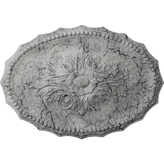 Ekena Millwork 16 7/8"W x 11 3/4"H x 1 1/2"P Oxford Ceiling Medallion, Hand-Painted Ultra Pure White Crackle