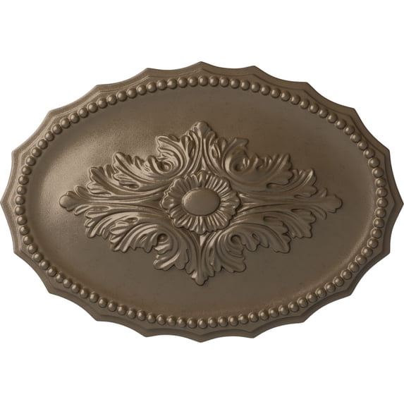 Ekena Millwork 16 7/8"W x 11 3/4"H x 1 1/2"P Oxford Ceiling Medallion, Hand-Painted Warm Silver