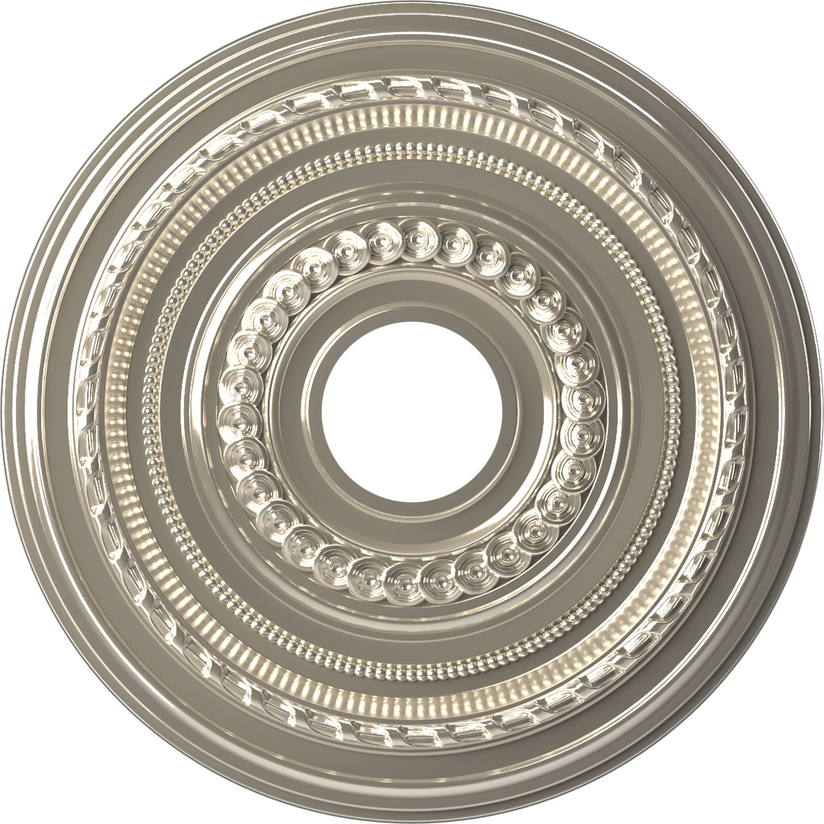 Ekena Millwork 16"OD x 3 1/2"ID x 1"P Cole Thermoformed PVC Ceiling Medallion (Fits Canopies up to 4 1/2"), Bright Coat Chrome