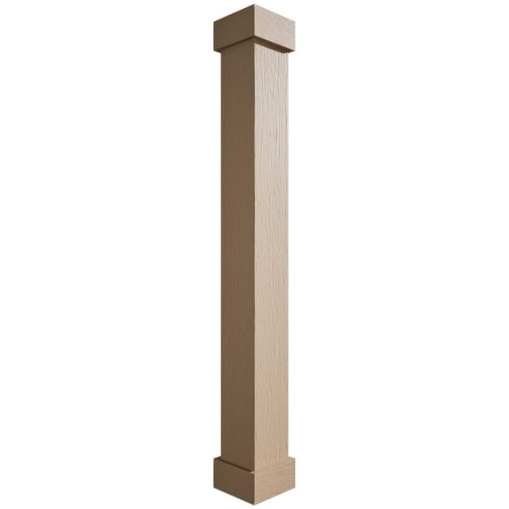 Ekena Millwork 16"W x 20'H Rough Sawn Endurathane Faux Wood Non-Tapered Square Column Wrap with Standard Capital & Base