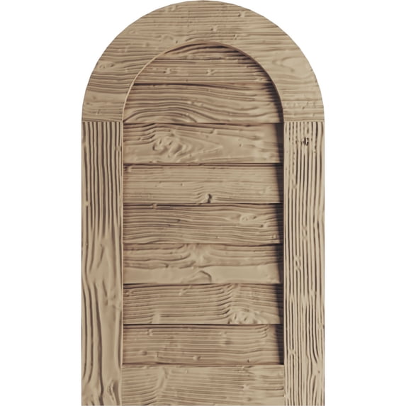 Ekena Millwork 16"W x 36"H Timberthane Sandblasted Round Top Faux Wood Non-Functional Gable Vent, Primed Tan